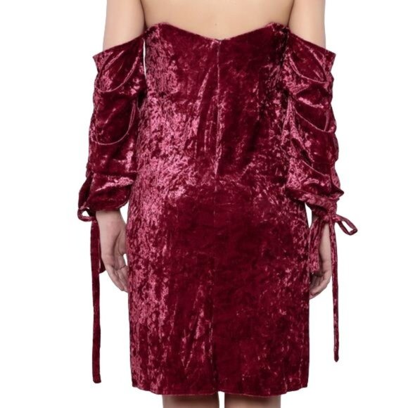 AO Wine Red Crushed Velvet Loose Off Shoulder Dress Size Small NWT - Picture 2 of 8
